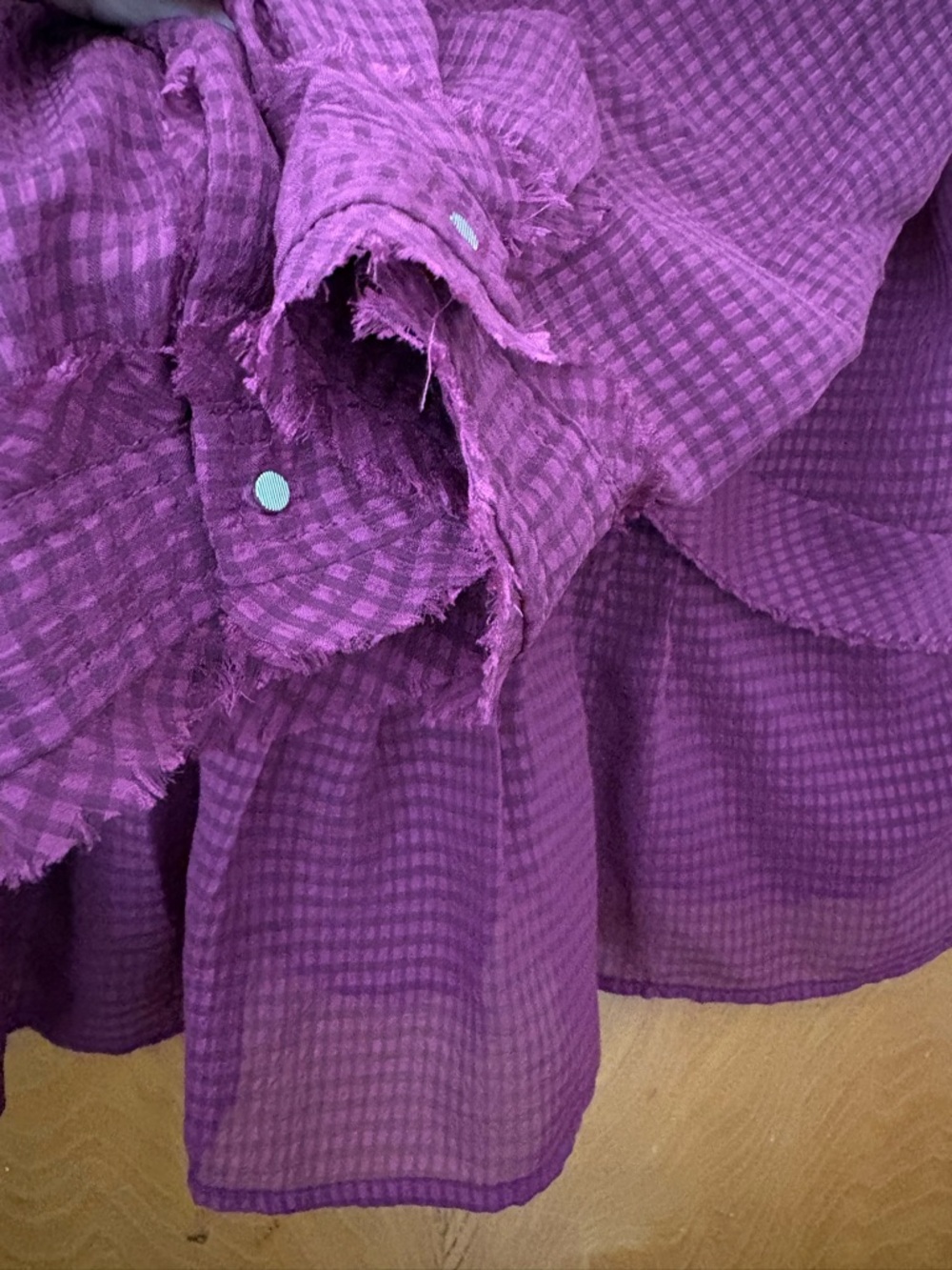 HD in Paris Plum Textured Ruffle sheer Blouse S
8 - Picture 8 of 9